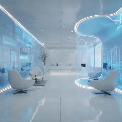 Futuristic longevity and preventive health clinic interior